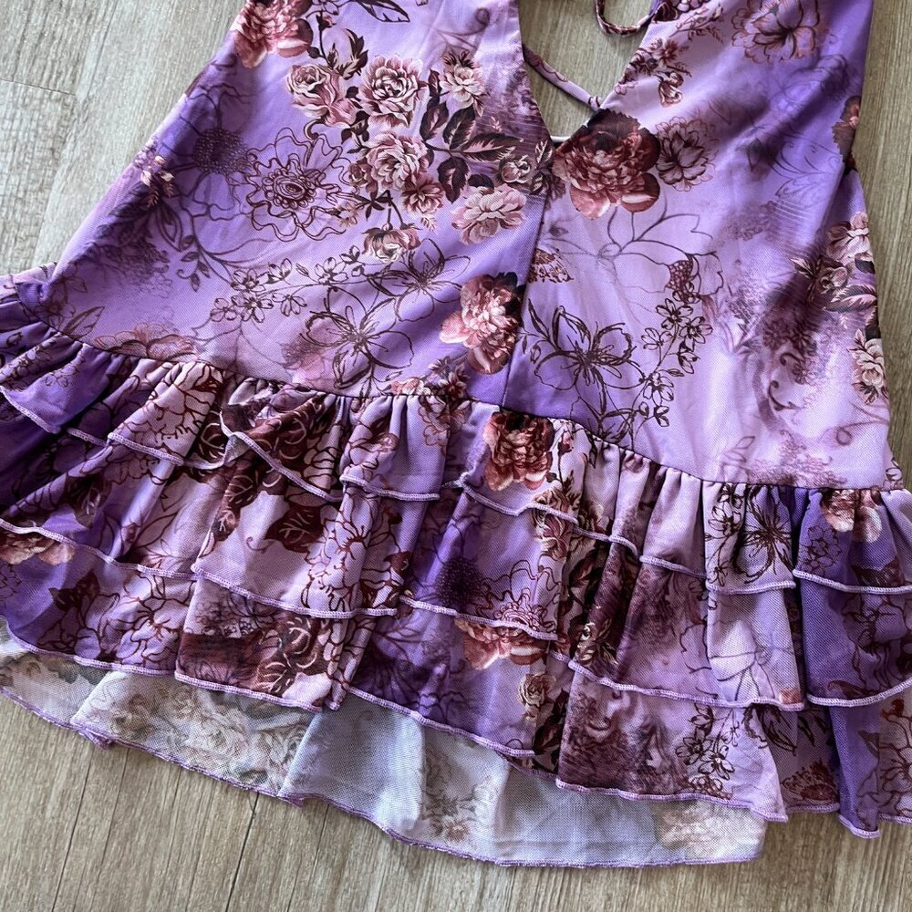 Womens NWT Fashion Nova Purple Printed Mini Dress - L - Picture 3 of 8